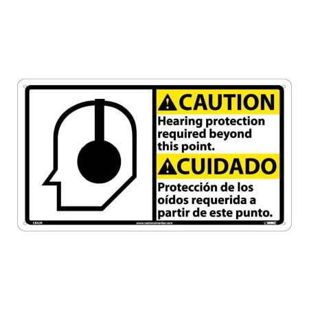 National Marker Co Bilingual Plastic Sign - Caution Hearing Protection Required Beyond This Point CBA2R